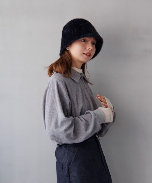 flower（フラワー）の「パウダリーポロトップ（Tシャツ/カットソー・レディース・アイボリー/グレー・FREE）」の3枚目の写真