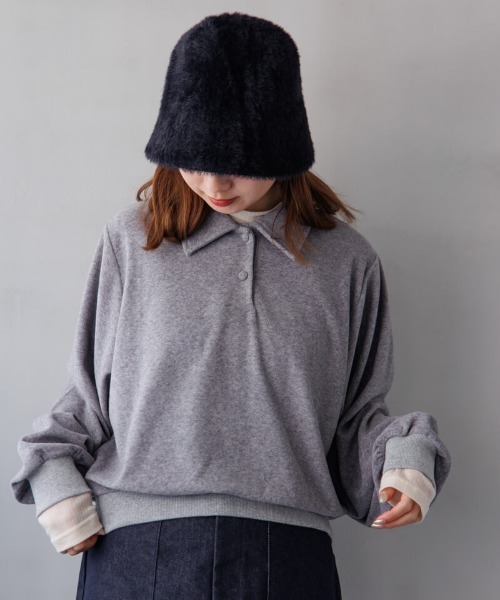 flower（フラワー）の「パウダリーポロトップ（Tシャツ/カットソー・レディース・アイボリー/グレー・FREE）」の5枚目の写真