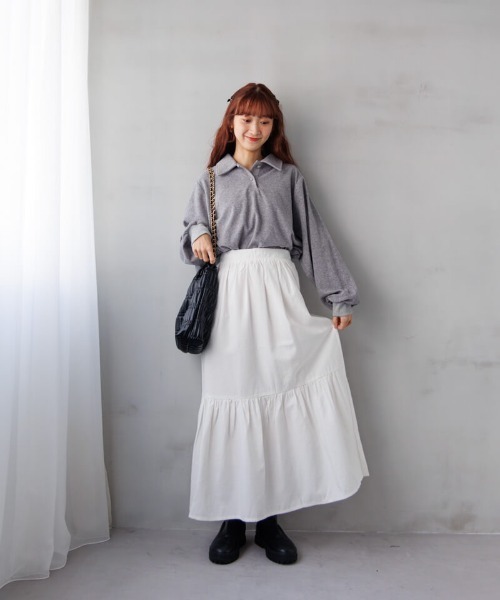 flower（フラワー）の「パウダリーポロトップ（Tシャツ/カットソー・レディース・アイボリー/グレー・FREE）」の15枚目の写真