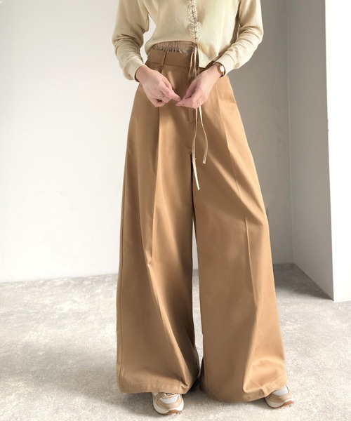 セール】上品なシルエットの優秀パンツ♪Wベルト異素材スラックス