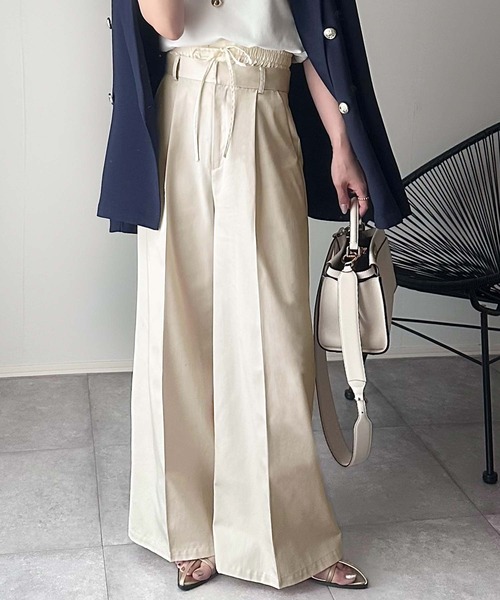 セール】上品なシルエットの優秀パンツ♪Wベルト異素材スラックス