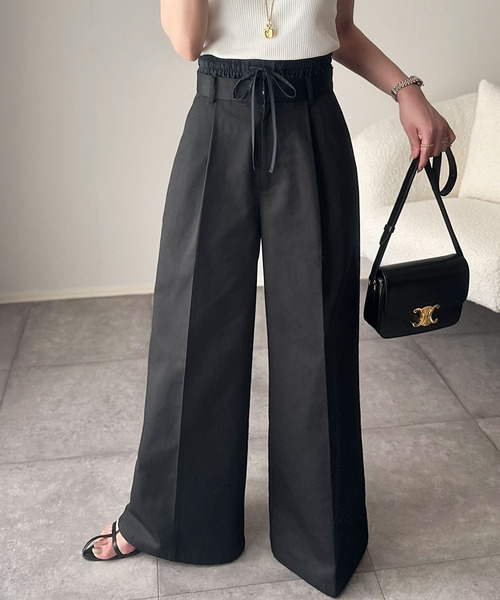 セール】上品なシルエットの優秀パンツ♪Wベルト異素材スラックス