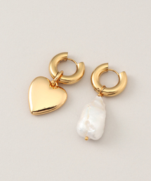 【TIMELESS PEARLY/タイムレスパーリー】Pearl and gold hear:ピアス(両耳用)