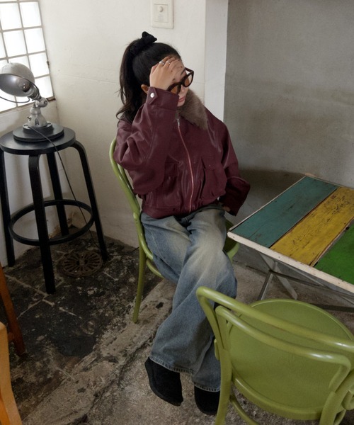 INTER FACTORY(インターファクトリー)の「rinka - 2wayフェイクレザーブルゾン made in INTERFACTORY(ブルゾン・レディース・ブラック/レッド・FREE)」の15枚目の写真