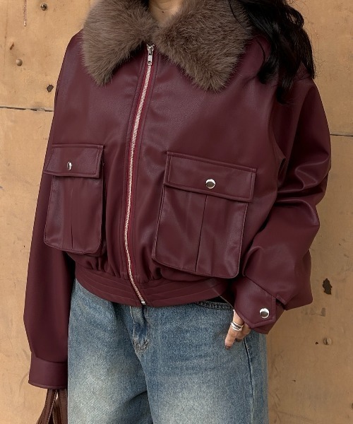 INTER FACTORY(インターファクトリー)の「rinka - 2wayフェイクレザーブルゾン made in INTERFACTORY(ブルゾン・レディース・ブラック/レッド・FREE)」の7枚目の写真