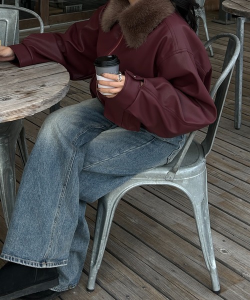 INTER FACTORY(インターファクトリー)の「rinka - 2wayフェイクレザーブルゾン made in INTERFACTORY(ブルゾン・レディース・ブラック/レッド・FREE)」の12枚目の写真