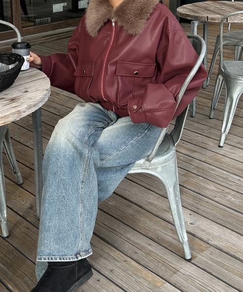 INTER FACTORY(インターファクトリー)の「rinka - 2wayフェイクレザーブルゾン made in INTERFACTORY(ブルゾン・レディース・ブラック/レッド・FREE)」の11枚目の写真