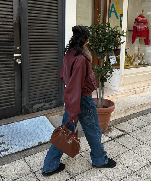 INTER FACTORY(インターファクトリー)の「rinka - 2wayフェイクレザーブルゾン made in INTERFACTORY(ブルゾン・レディース・ブラック/レッド・FREE)」の17枚目の写真