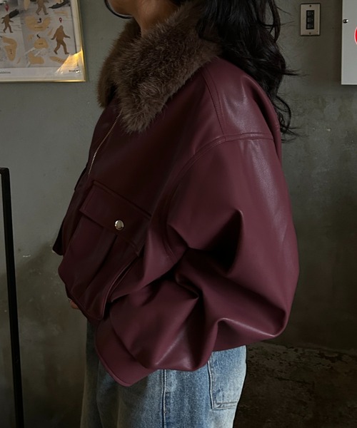 INTER FACTORY(インターファクトリー)の「rinka - 2wayフェイクレザーブルゾン made in INTERFACTORY(ブルゾン・レディース・ブラック/レッド・FREE)」の10枚目の写真