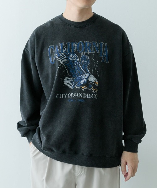 セール】『XLサイズあり』パウダー加工 クルーネックスウェットプル