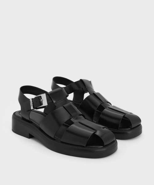 CHARLES & KEITH(チャールズ & キース)の「レザー ケージサンダル(サンダル・レディース・オフホワイト/ブラック・23cm/22.5cm/25cm/24.5cm/23.5cm)」の8枚目の写真