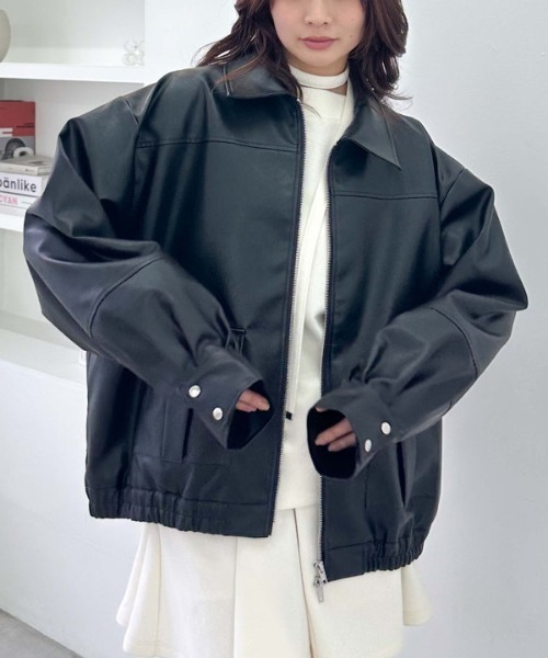 archives（アルシーヴ）の「フェイクレザーミドルブルゾン（ブルゾン・レディース・アイボリー/ブラック・MEDIUM）」の3枚目の写真