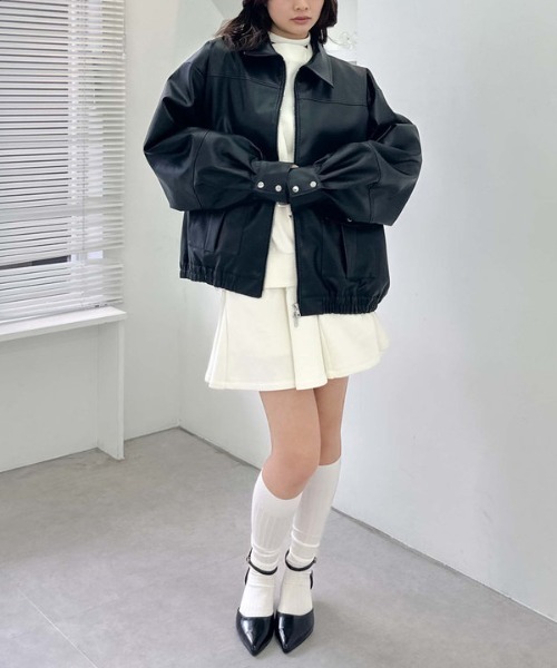 archives（アルシーヴ）の「フェイクレザーミドルブルゾン（ブルゾン・レディース・アイボリー/ブラック・MEDIUM）」の10枚目の写真