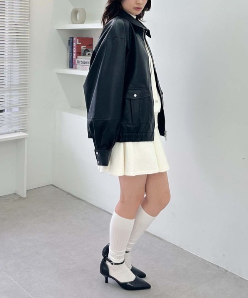 archives（アルシーヴ）の「フェイクレザーミドルブルゾン（ブルゾン・レディース・アイボリー/ブラック・MEDIUM）」の11枚目の写真