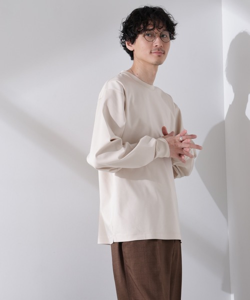 NANO universe(ナノユニバース)の「アンチスメル BIG クルーネックTシャツ 長袖(Tシャツ/カットソー・メンズ・ホワイト/ベージュ/ネイビー/ブラック・M/L)」の1枚目の写真