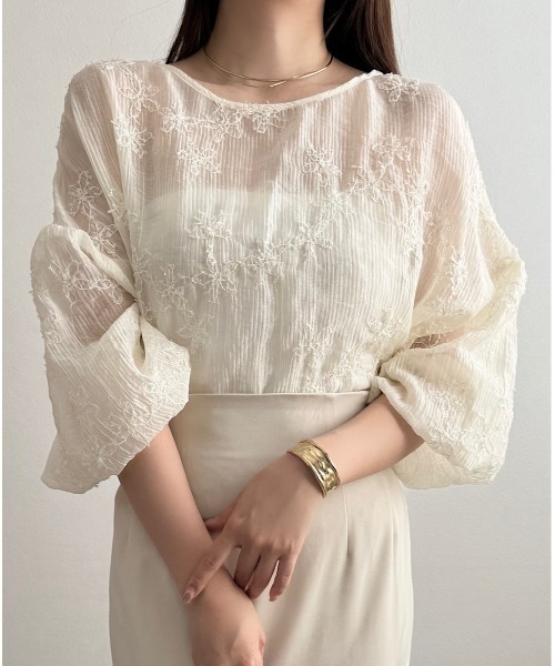 INTER FACTORY(インターファクトリー)の「koko - フラワーシアージャガードブラウス made in INTER FACTORY(シャツ/ブラウス・レディース・アイボリー・FREE)」の2枚目の写真