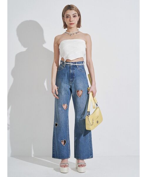 大人気完売⭐︎レア EVRIS ハートカッティングワイドデニムパンツ ハートカッティングワイドデニムパンツ（デニムパンツ）｜EVRIS