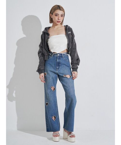 EVRIS ハートカッティングワイドデニムパンツ EVRIS EVRIS(エブリス）ハートカッティングワイドデニムパンツ