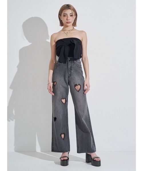 EVRIS ハートカッティングワイドデニムパンツ セール】ハートカッティングワイドデニムパンツ（デニムパンツ