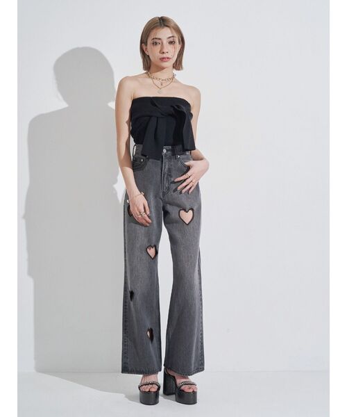 【超美品】EVRIS サイドカッティングレースワイドデニム EVRIS ジーンズ デニム デニムパンツ サイドカッティングレース