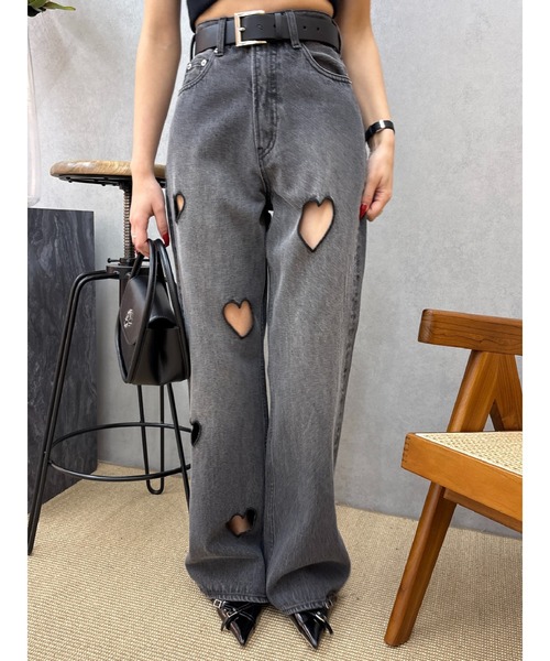 EVRIS ハートカッティングワイドデニムパンツ ハートカッティングワイドデニムパンツ（デニムパンツ）｜EVRIS