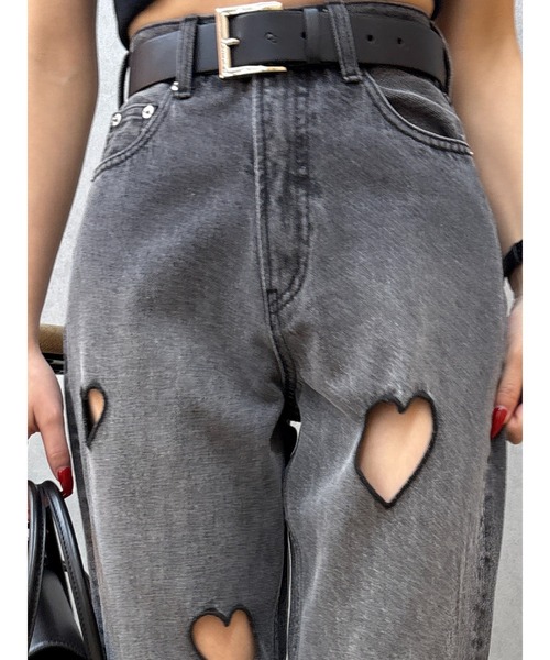 EVRIS（エヴリス）の「ハートカッティングワイドデニムパンツ（デニムパンツ・レディース・ブルー/ブラック・MEDIUM/SMALL）」の10枚目の写真