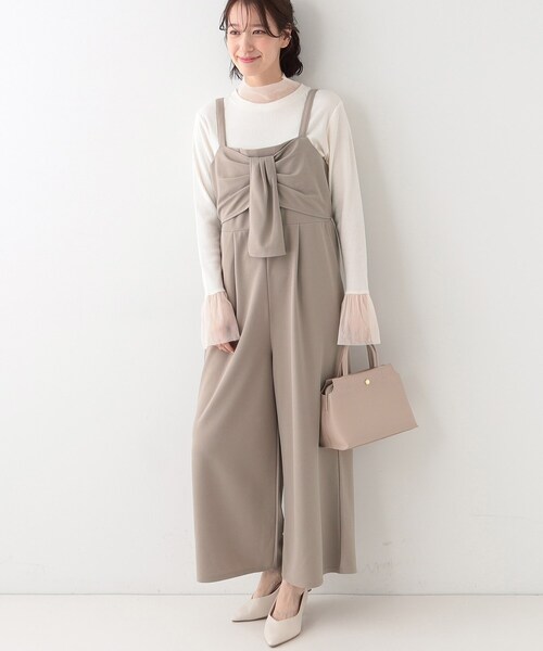 DRESKIP(ドレスキップ)の「【S-LL】リボン風キャミサロペット(サロペット/オーバーオール・レディース・チャコールグレー/ベージュ/ブラック・01/02/03/04)」の1枚目の写真