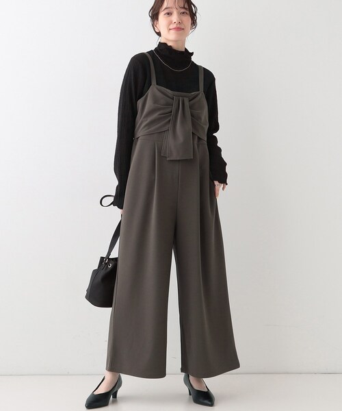 DRESKIP(ドレスキップ)の「【S-LL】リボン風キャミサロペット(サロペット/オーバーオール・レディース・チャコールグレー/ベージュ/ブラック・01/02/03/04)」の3枚目の写真