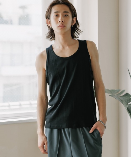 MILLER（ミラー）の「R.P.miller/ミラー Panel ribed tank top タンクトップ（タンクトップ・レディース・ホワイト/ミント/ホワイト×ブルー/ブラック/グレー・M/L/XL）」の4枚目の写真
