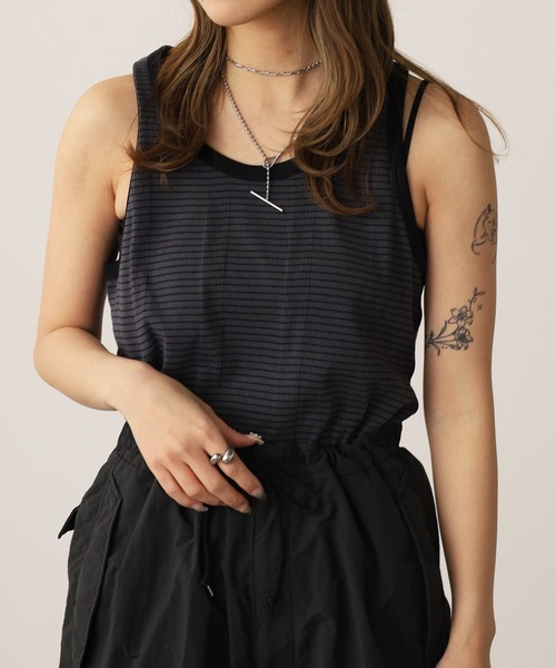 MILLER（ミラー）の「R.P.miller/ミラー Panel ribed tank top タンクトップ（タンクトップ・レディース・ホワイト/ミント/ホワイト×ブルー/ブラック/グレー・M/L/XL）」の8枚目の写真