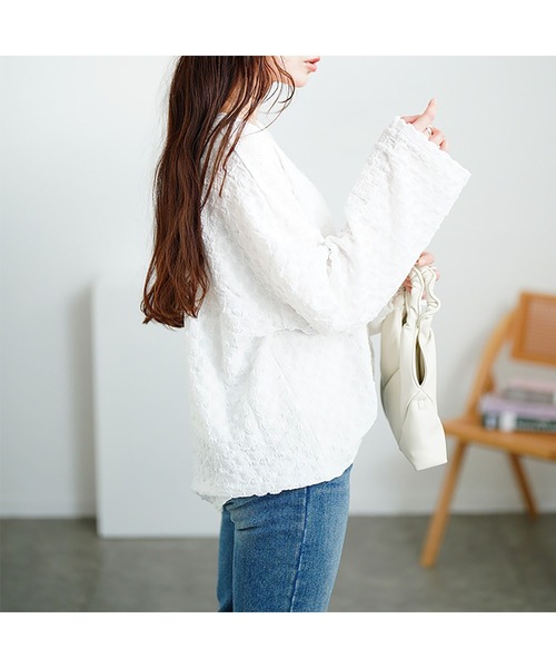 GOLDJAPAN(ゴールドジャパン)の「ラウンドネックポコポコプルオーバー【大きいサイズ対応】(Tシャツ/カットソー・レディース・ホワイト/ブラック・LL~3L/4L~5L)」の11枚目の写真