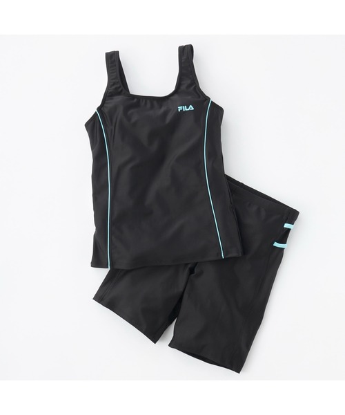 FILA(フィラ)の「FILA フィラ スクール水着 タンキニ UVカットワンポイントロゴ めくれ防止機能付き タンクトップ スパッツ セパレート水着 120~160cm(水着・キッズ・ネイビー×ホワイト/ネイビー系1/ブラック×パープル/ネイビー/ブラック×ブルー/ブラック・120cm/130cm/150cm/160cm/140cm)」の3枚目の写真