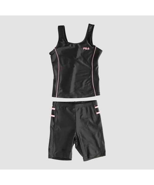 FILA(フィラ)の「FILA フィラ スクール水着 タンキニ UVカットワンポイントロゴ めくれ防止機能付き タンクトップ スパッツ セパレート水着 120~160cm(水着・キッズ・ネイビー×ホワイト/ネイビー系1/ブラック×パープル/ネイビー/ブラック×ブルー/ブラック・120cm/130cm/150cm/160cm/140cm)」の2枚目の写真
