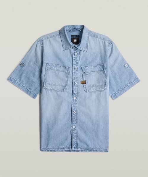 G-STAR（ジースター）の「SLANTED DOUBLE POCKET REGULAR SHIRT/ダブルポケットレギュラーデニムシャツ（シャツ/ブラウス・メンズ・インディゴブルー・MEDIUM/SMALL/X-SMALL/LARGE/X-LARGE）」の2枚目の写真