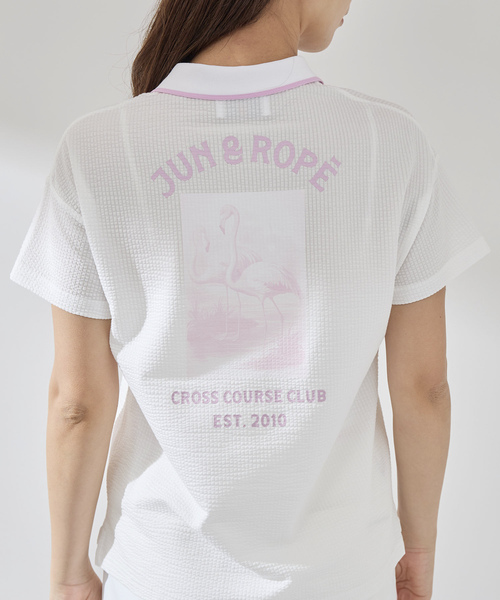 JUN&ROPE'(ジュンアンドロペ)の「シアサッカーフラミンゴ半袖ポロ(ポロシャツ・レディース・ホワイト/ネイビー・M/S/L)」の18枚目の写真