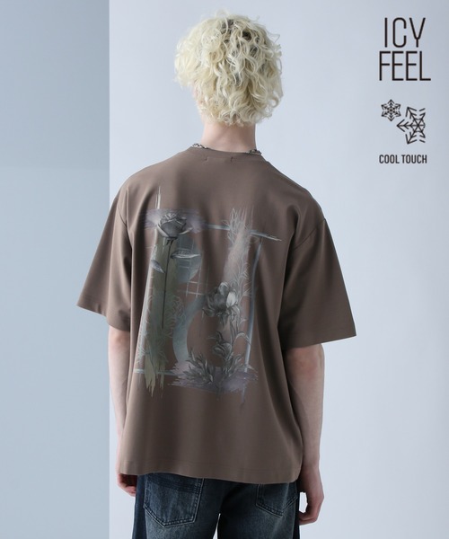 HARE（ハレ）の「【接触冷感】コラージュバックプリントカットSS(HARE)（Tシャツ/カットソー・メンズ・パープル/ブラウン/ホワイト/ブラック・SMALL/MEDIUM）」の3枚目の写真