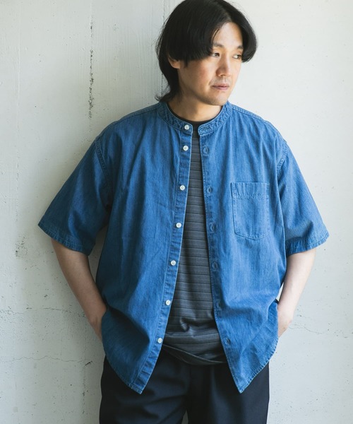 リネン混 デニムバンドショートスリーブシャツ（シャツ/ブラウス
