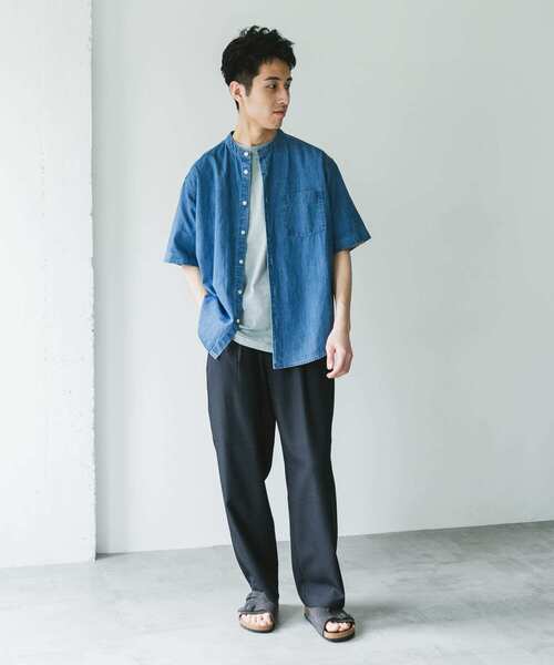 URBAN RESEARCH DOORS(アーバンリサーチドアーズ)の「リネン混 デニムバンドショートスリーブシャツ(シャツ/ブラウス・メンズ・ワンウォッシュ/ブルー系その他・MEDIUM/LARGE)」の3枚目の写真