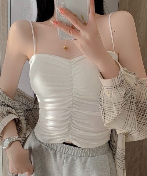 【全商品オープニング価格 特別価格】 セール】【春夏新作】カップ付きセンターギャザーキャミソール フォトフレーム