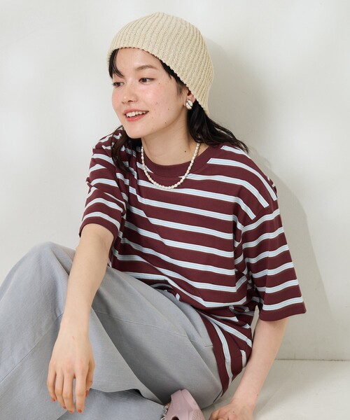 セール】バルーンスリーブ スクエアネック ボーダーTシャツ（T