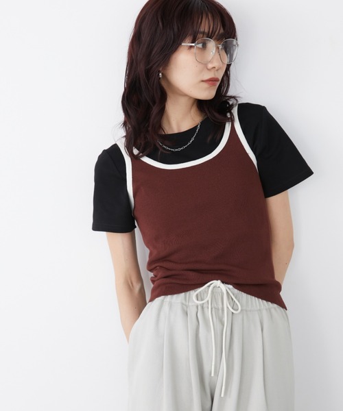Auntie Rosa Holiday(アンティローザホリデー)の「バイカラーニットタンク(タンクトップ・レディース・ブラック/その他/グリーン/ボルドー・FREE)」の5枚目の写真