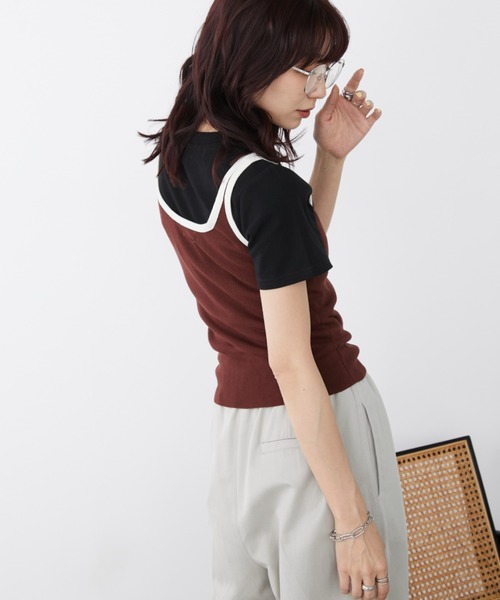 Auntie Rosa Holiday(アンティローザホリデー)の「バイカラーニットタンク(タンクトップ・レディース・ブラック/その他/グリーン/ボルドー・FREE)」の6枚目の写真