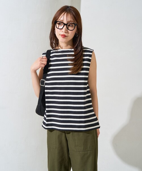 FREAK'S STORE(フリークスストア)の「限定展開 タックノースリーブボーダーTシャツ(Tシャツ/カットソー・レディース・オフホワイト/ブルー/ベージュ/イエロー/グリーン/その他13・フリ-)」の13枚目の写真