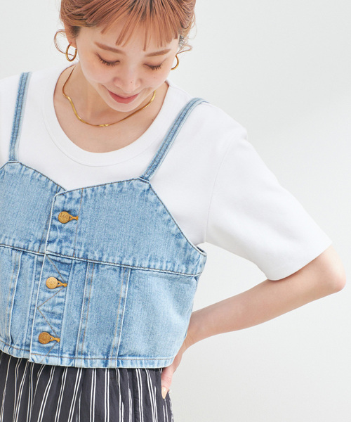 B.C STOCK（ベーセーストック）の「ウォッシャブル / 接触冷感 / C/PEフライスUネックTEE（Tシャツ/カットソー・レディース・キャメル/ブラック/ホワイト・FREE）」の2枚目の写真