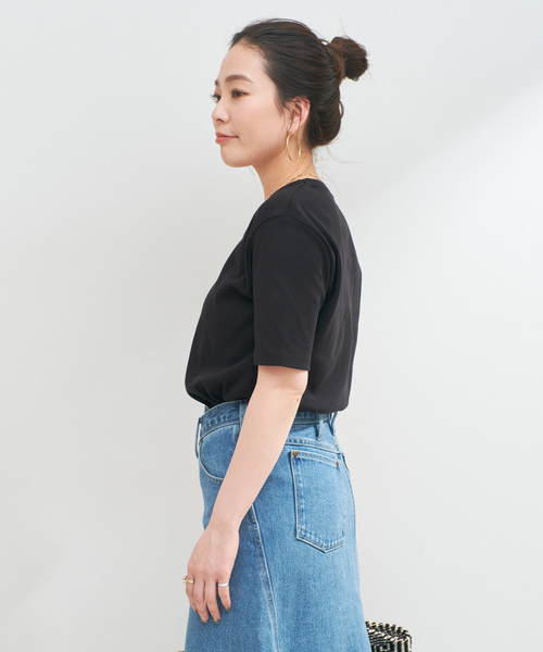 B.C STOCK（ベーセーストック）の「ウォッシャブル / 接触冷感 / C/PEフライスUネックTEE（Tシャツ/カットソー・レディース・キャメル/ブラック/ホワイト・FREE）」の20枚目の写真