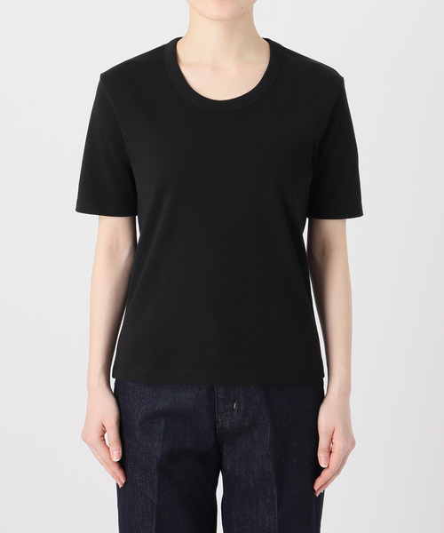 B.C STOCK（ベーセーストック）の「ウォッシャブル / 接触冷感 / C/PEフライスUネックTEE（Tシャツ/カットソー・レディース・キャメル/ブラック/ホワイト・FREE）」の4枚目の写真