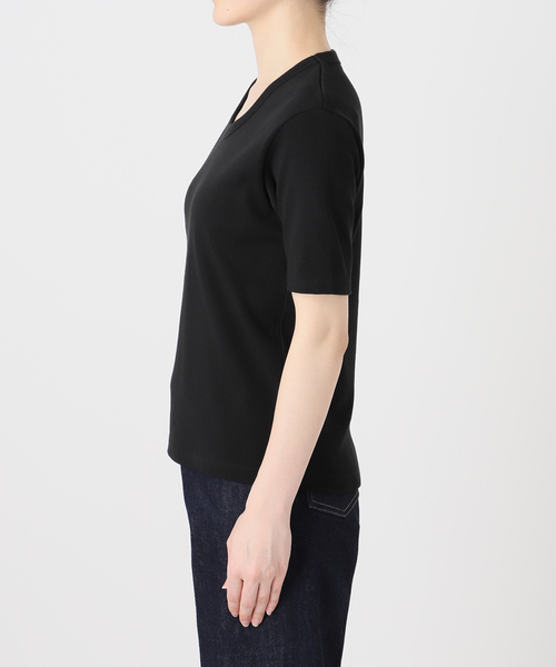 B.C STOCK（ベーセーストック）の「ウォッシャブル / 接触冷感 / C/PEフライスUネックTEE（Tシャツ/カットソー・レディース・キャメル/ブラック/ホワイト・FREE）」の5枚目の写真