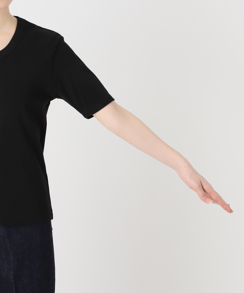 B.C STOCK（ベーセーストック）の「ウォッシャブル / 接触冷感 / C/PEフライスUネックTEE（Tシャツ/カットソー・レディース・キャメル/ブラック/ホワイト・FREE）」の8枚目の写真