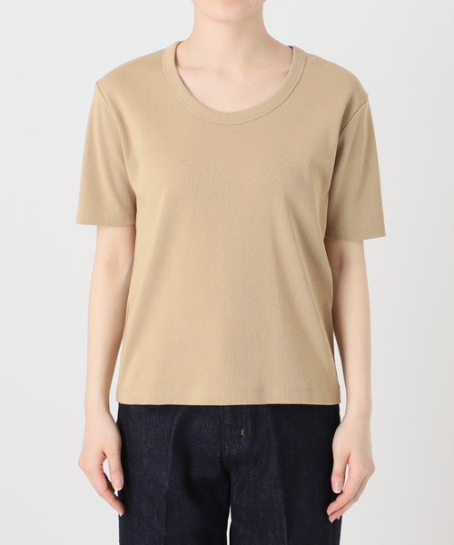 B.C STOCK（ベーセーストック）の「ウォッシャブル / 接触冷感 / C/PEフライスUネックTEE（Tシャツ/カットソー・レディース・キャメル/ブラック/ホワイト・FREE）」の14枚目の写真