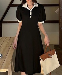 Teem Store（チームストア）の「パフスリーブ配色ポロワンピース（ワンピース）」